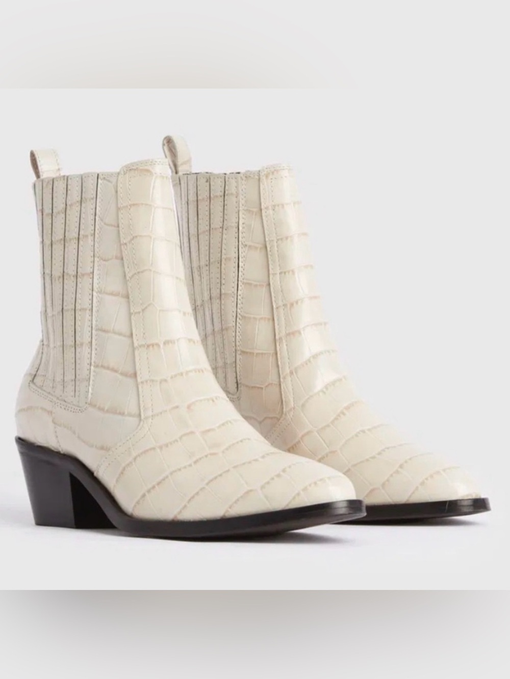 Allsaints Cream Croc-Embossed Chelsea Ankle Boots